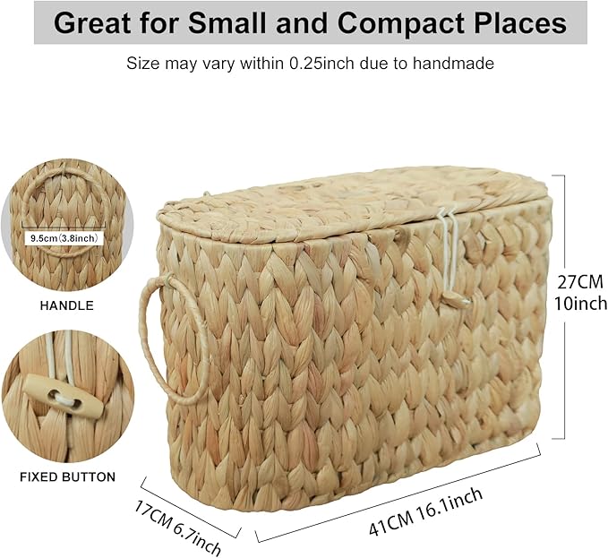 Coeusy Toilet Paper Basket with Lid,Wicker Basket for Bathroom Organizers and Storage,Holds Up to 6 Mega Rolls, Decorative Hand-Woven Rattan Bathroom Decor Accessories,Natural Water Hyacinth