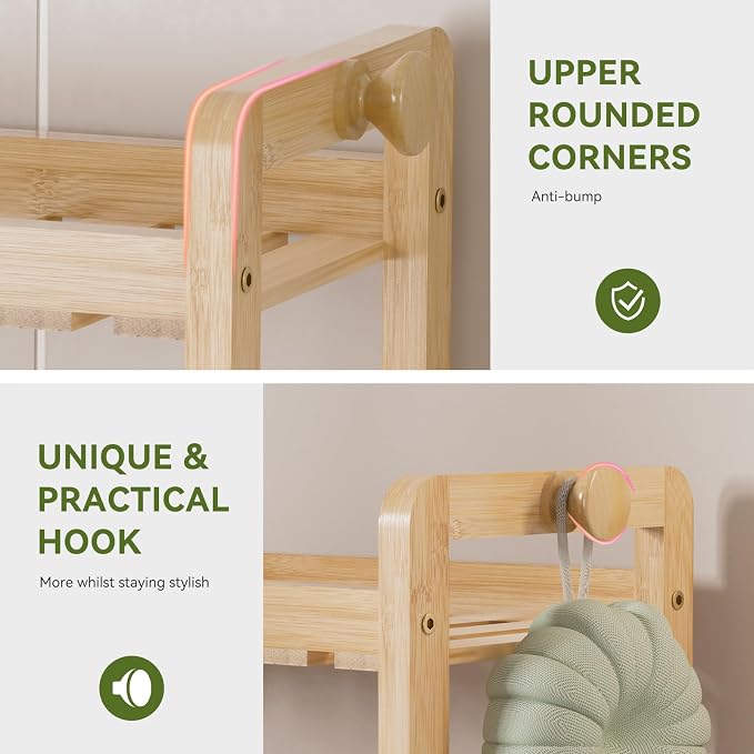 AmazerBath Bamboo Over The Toilet Storage Shelf - 2-Tier Bathroom Organizers and Storage Shelves, 2 in 1 Dual Stable Above Over Toilet Bamboo Shelf Home Storages Rack for Small Bathroom, Space Saver