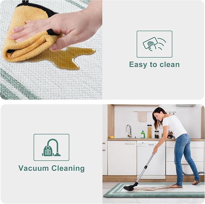 KIMODE Anti Fatigue Kitchen Mats,Farmhouse Kitchen Rugs Non Slip Rubber Backing,Waterproof Kitchen Mat for Floor,Green Laundry Room Rug,Cushioned Standing Desk Mat for Kitchen Decor,Bathroom Sink