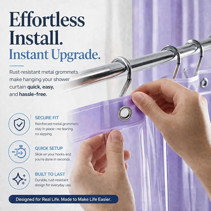 EHZNZIE Purple Shower Curtain Liner 72x72, PEVA Waterproof Bath Curtain, No Chemical Smell, 3 Weighted Magnets, Durable with Rustproof Metal Grommets