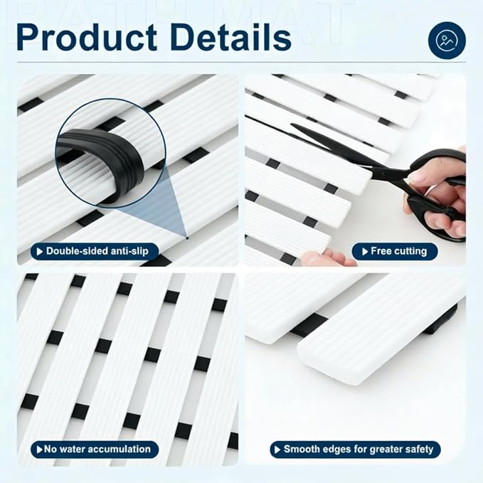 AceOrbit Weighted Non Slip Bath Mat for Textured tub, Heavy Duty Anti Slip Bath Mat for Bathtub and Shower Surfaces, Without Suction Cups for Textured, Reglazed, Refinished Tub(White,32 x 17 Inch)
