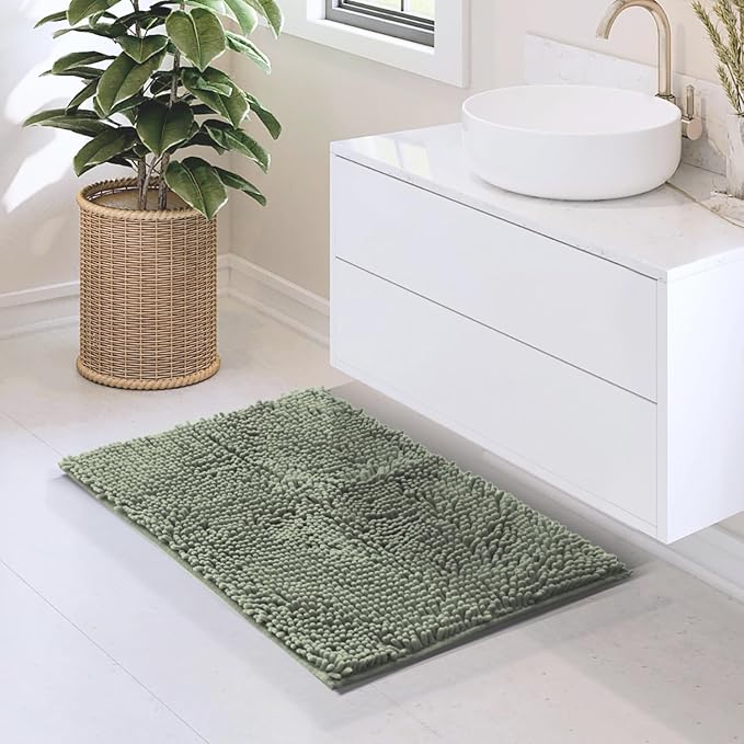 Hearth & Harbor Bathroom Rugs, Chenille Bath Mat - Machine Washable Bath Mats for Bathroom Non-Slip Backing Rubber, Quick Dry Bathroom Mat