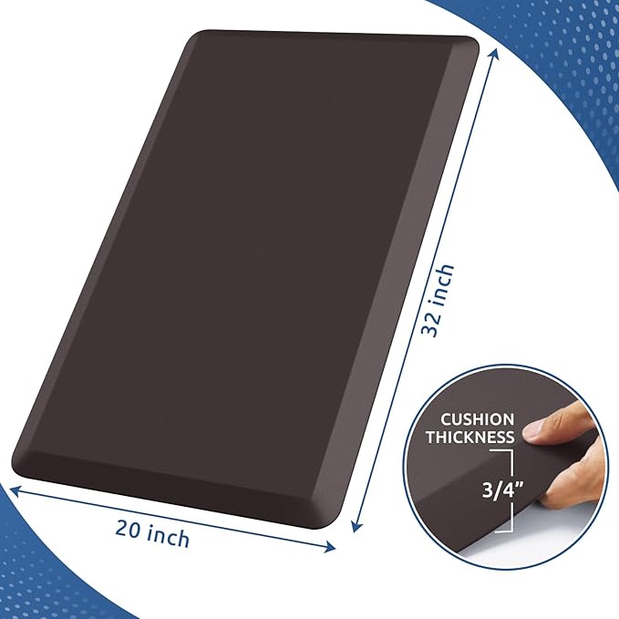 KitchenClouds Kitchen Mat Cushioned Anti Fatigue Rug 20"x32" Water Resistant, Non Slip, Standing and Comfort Desk/Floor Mats for House Sink Office (Chocolate)