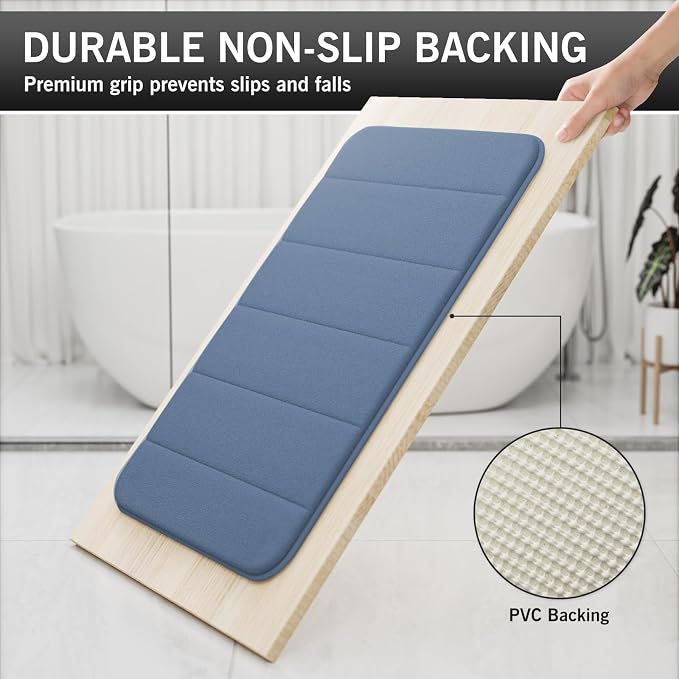 RUN HELIX Bathroom Rugs Set 2 Piece Memory Foam Bath Non-Slip Bath Mat,Washable Room Mats,Absorbent Shaggy Rugs Super Soft Kitchen Mats, Batroom Carpets for Bathroom,Tub,Shower Home Decor（Dark Blue）