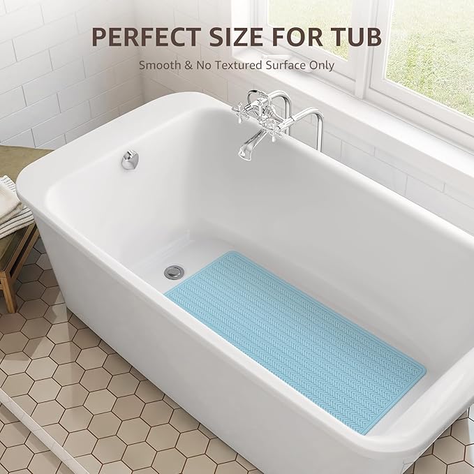 OTHWAY Bathtub Mat Non Slip, Extra Long Rubber Bath Mat for Tub, Machine Washable Shower Anti Slip Mat with 332 Strong Suction Cups (Lake Blue, 36" x 17")