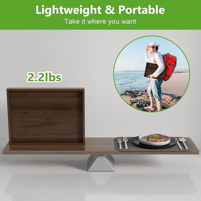 Artmeer Bed Tray Table with Folding Legs,Bamboo Breakfast in Bed for TV Table, Laptop Computer Tray,Eating,Snack Tray (Walnut Large)