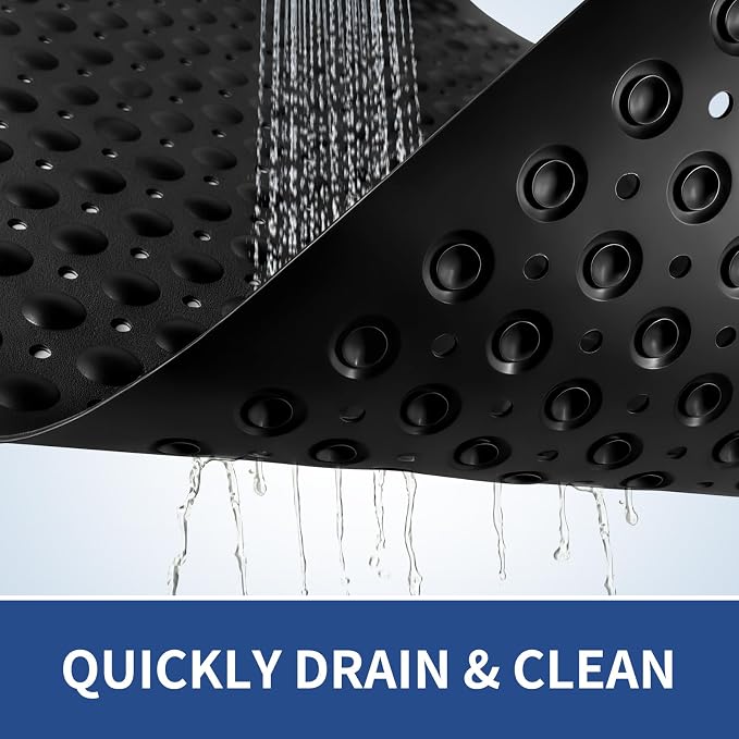 OTHWAY Extra Large Shower Mat 47"x 32", TPE Non Slip Shower Mat for Shower Stall, Inside Walk in Shower Mats with Drain Holes Suction Cups, Anti-Slip for Elderly Kids (Black)