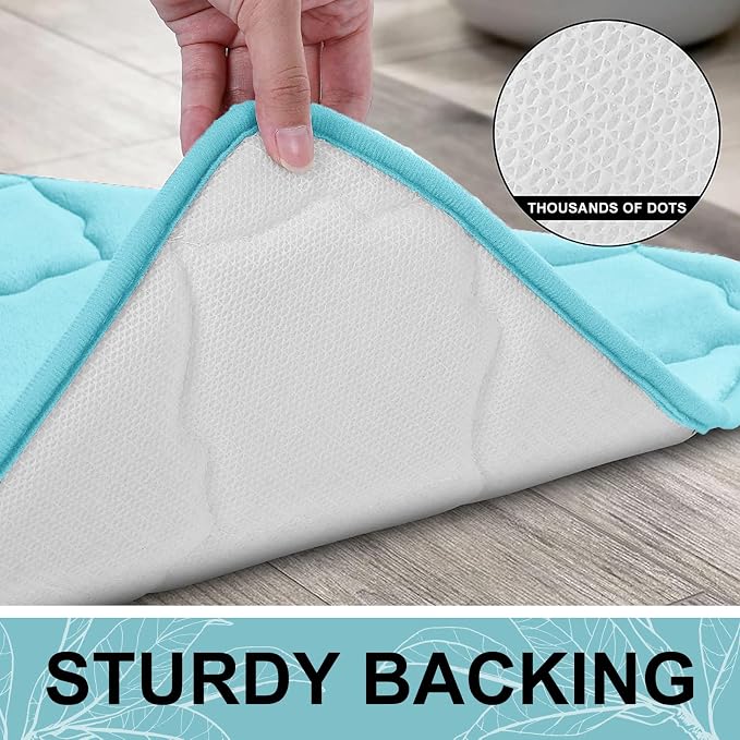 OLANLY Memory Foam Bath Mat Rug 47x20, Ultra Soft and Absorbent Bathroom Rugs, Non-Slip, Comfortable, Machine Washable Bath Carpet for Bathroom Floor, Tub, Shower and Home Decor Accessories, Sky Blue
