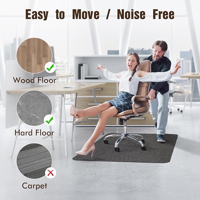 Blvornl Office Chair Mat for Hardwood Floor, 32.3"x 47.2" Desk Chair Mat for Hard Wood and Tile Floor, Large Anti-Slip Hard Floor Protector Rolling Chair Pad, PVC Desk Rug, Black