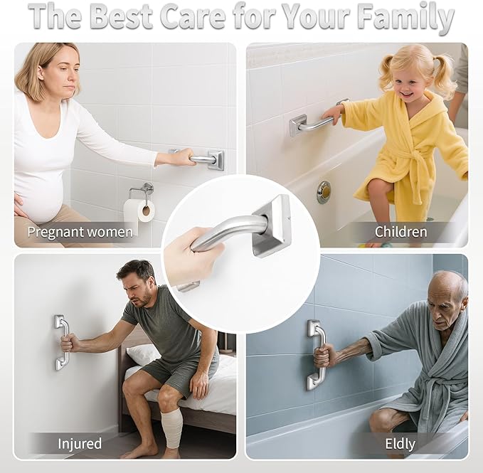 9 Inch Bathroom Grab Bar, Anti Slip Square Shower Bars Safety, 304 Stainless Steel Shower Handles,Hand Rails for for Children, Senior, Elderly, Handicap