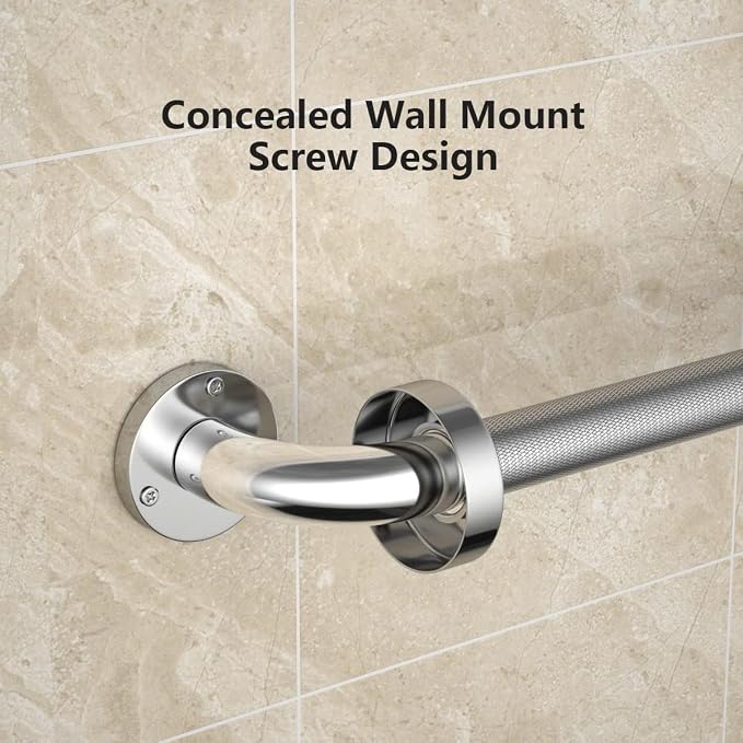 Anti Slip Shower Grab Bar 24 Inch, YuanDe Chrome Stainless Steel Bath Grab Bar, Knurled Bathroom Safety Rail, Shower Handrail Support, Handicap Elderly Balance Assist Handles