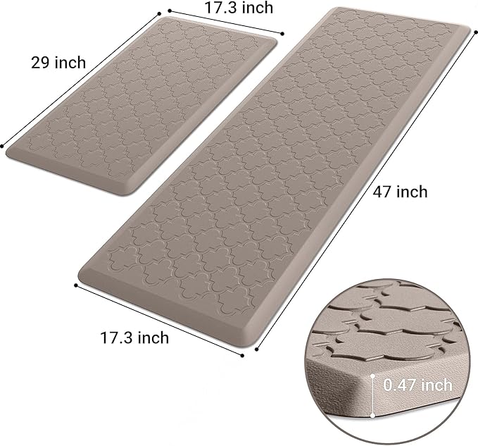 Kitchen Mat [2 PCS] Cushioned Anti-Fatigue Floor Mat Water Resistant Non-Skid Ergonomic Comfort Foam Rugs Standing Mat for Kitchen Floor Office Sink Laundry(Khaki)