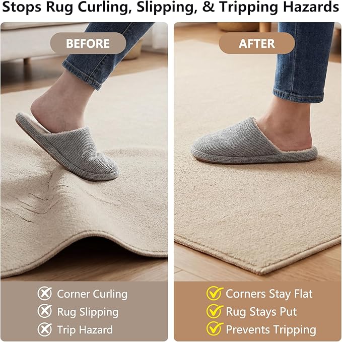 16PCS Rug Pad Grippers, Non Slip Carpet Stickers for Area Rugs, Hardwood Floor, Wood Floor, Tile Floors, Reusable Rug Corners Sticker to Hold Rug Down, Washable Carpet Stickers for Area Rugs(Black)