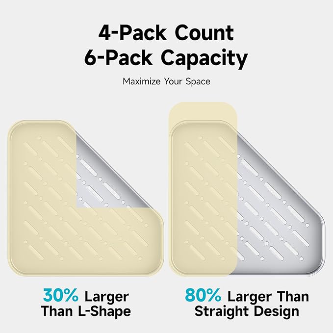 Veken Aluminum Corner Shower Caddy 4-Pack, Never Rust, No Drilling Adhesive Shelves, Stainless Rack with Soap Holder, Bathroom Organizers and Storage, Wall-Mounted Kitchen & Home Decor, Silver