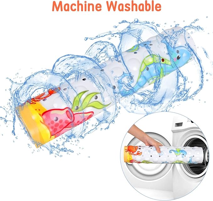 Secopad Bath Mat for Tub Non Slip, Machine Washable Anti-Slip Cartoon Baby Bathtub Shower Mat with Drain Holes and Suction Cups for Toddler & Kids, 40 Inch x 16 Inch-Rectangular, Pink Octopus