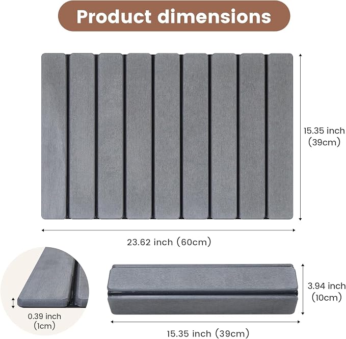 Super Anti-Slip Strong Absorbent Diatomite Pad, Stone Bath Mat 23.6 x 15.5 inches Quick-Dry Pad, Foldable and Easy to Store Bathroom Stone Bath Mat, Suitable for Bathroom, Easy to Clean (Gray)