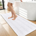 OLANLY Thick Bathroom Runner Rugs 47x17, Extra Absorbent Chenille Striped Bath Rugs, Rubber Backing, Machine Wash Dry, Long Bath Mats for Bathroom Floor, Tub and Shower, Home Decor Accessories, White