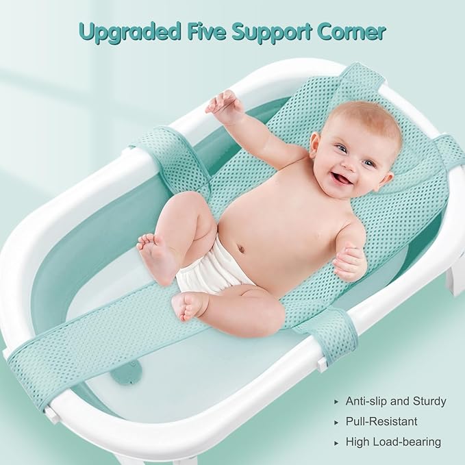 Colorlife Baby Bath Seat Support Net Infant Bathing Seat Support Mat, Adjustable Comfortable Non-Slip Five-Pointed Baby Shower Net Bathtub Sit Up Mesh for Newborn 0-12 Months-Green(No Bathtub)