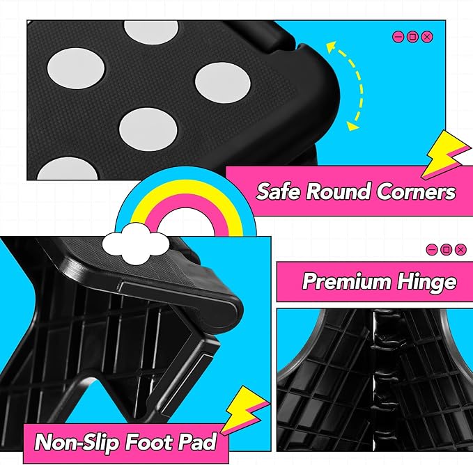 Delxo 11 inch 2 Pack Folding Step Stool, Non-Slip Foldable Stools Up to 300 LBS, Step Stool with Handle, Lightweight Collapsible stools for Kitchen, Bathroom, Bedroom, Garden (Black)