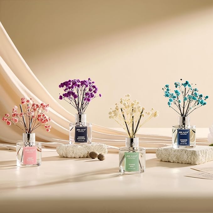 Airkeep Reed Diffuser Set,1.69 fl oz (50 ml) - Clean Linen Oil Diffusers with 8 Reed Sticks,Home Fragrance Reed Diffuser for Bathroom Shelf Decor