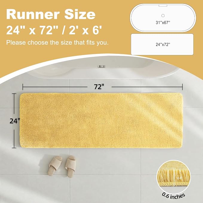 TYUU Bathroom Runner Rug, Ultra Soft Long Bath Mat Super Absorbent Quick Dry Bathroom Runner Rugs 24 x 72 Non Slip Washable, Yellow 24" x 72"