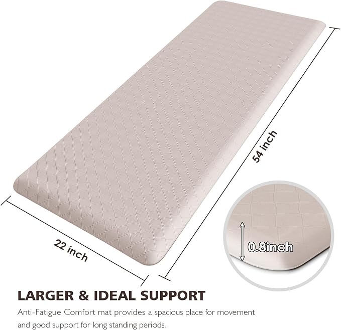 HappyTrends Anti-Fatigue Floor Mat - 4/5 Inch Thick, Waterproof Non-Slip, Heavy Duty Ergonomic Comfort Mat for Kitchen, Office, Sink, Laundry (22"x54", Khaki)