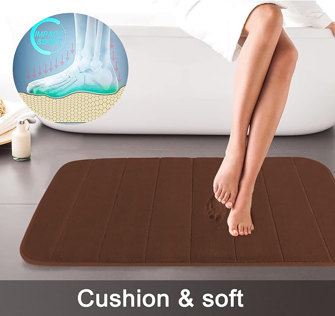Yimobra 3 Pieces Memory Foam Bath Mat Set with U-Shaped Toilet Rug - Non Slip Super Soft Absorbent Quick Dry Bathroom Rugs for Bathtub, Vanity & Toilet Base, Brown