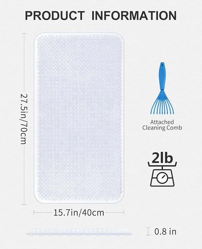 OTHWAY Non Slip Grassy Bathtub Mat : 27.5X15.7 inches Sturdy But Soft Bath Mat_Quick Drain Shower Floor Mat with Soft Bristles for Scrubbing Feet (Clear)