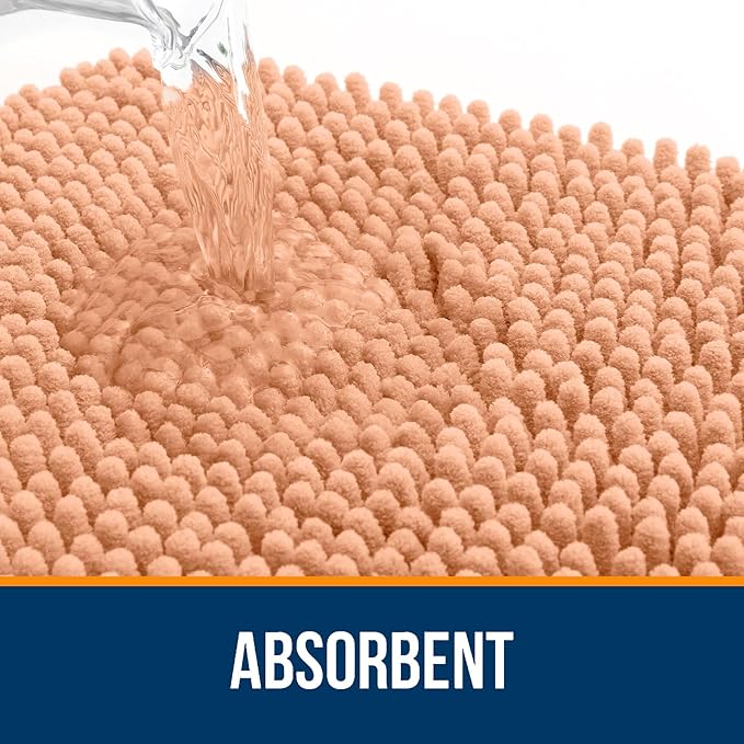 OLANLY Toilet Rugs U-Shaped 24x24, Extra Soft Absorbent Chenille Contour Bathroom Rugs for Toilet, Dry Quickly, Machine Washable, Non-Slip Bath Mat, Peach