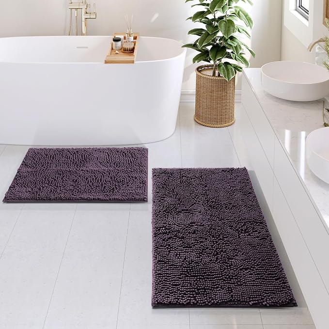 Hearth & Harbor Bathroom Rugs, Chenille Bath Mat - Machine Washable Bath Mats for Bathroom Non-Slip Backing Rubber, Quick Dry Bathroom Mat