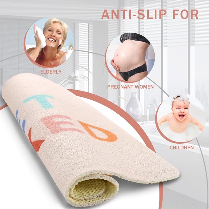 Get Naked Square Shower Mat, Non Slip Bath Mat Quick Drying Bathmat Easy Cleaning Shower Matt for Bathroom Floor, Cute Fun Bath Mats Textured Surface Shower Foot Scrubber Mat, 24″X24″