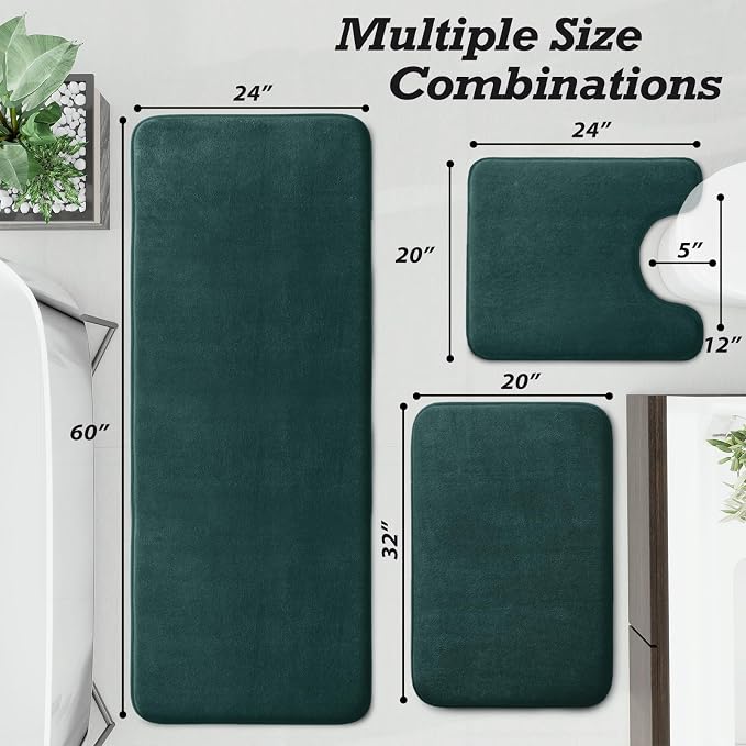 HUXMEYSON Bathroom Rugs Sets 3 Piece, Non-Slip & Quick Dry Bath Mat Set, Ultra Soft Velvet Bath Rugs for Bathroom, Toilet and Shower Floor, Peacock Blue