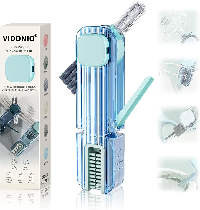 VIDONIO 4 in 1 Cup Lid Gap Cleaning Brush, Multifunctional Insulation Bottle Cleaning Tools, Mutipurpose Tiny Silicone Cup Holder Cleaner, Home Kitchen Cleaning Tools