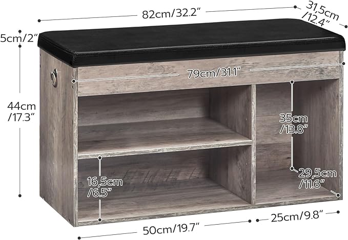 HOOBRO Shoe Storage Bench with Cushion, 32.3'' Entryway Bench with Lift Top Hidden Storage and Adjustable Shelves, Wooden Shoe Rack Bench for Entryway Bedroom, Rustic Brown and Black BG40HX01