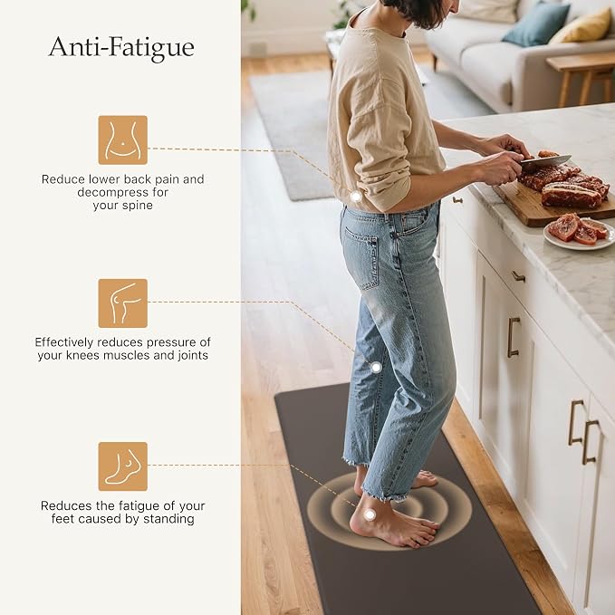GENIMO Kitchen Mats for Floor 2PCs, Washable Anti Fatigue Mat for Cushioned, 17.3"x47"+17.3"x30", Waterproof Kitchen Rugs, Non Slip Comfort Standing Mat Rug for Home, Sink, Laundry, Chocolate Brown