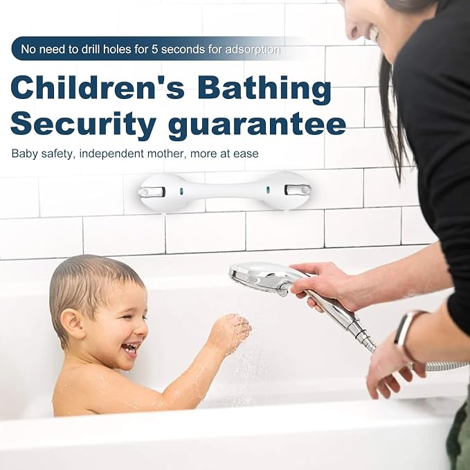 Shower Grab Bar 2 PCS Suction Grab Bars for Bathtubs and Showers, Shower Handle Removable Shower Handrails for Kids, Bathroom Safety Grip Waterproof(Silver)
