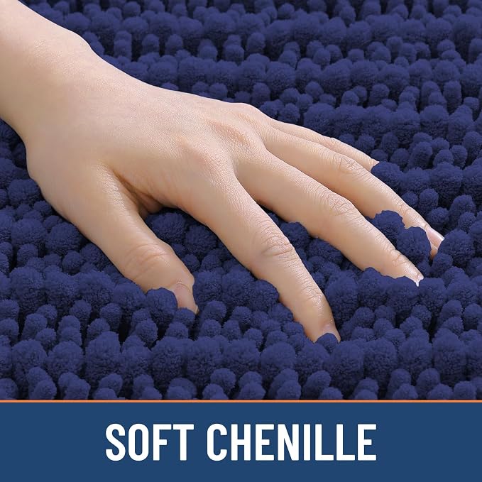Smiry Bathroom Rugs Mat 44x24, Extra Soft Absorbent Chenille Bath Rugs, Non Slip Rubber Backing Machine Washable Quick Dry Bath Mats for Bathroom Floor, Tub, Shower, Home Decor Accessories, Deep Blue