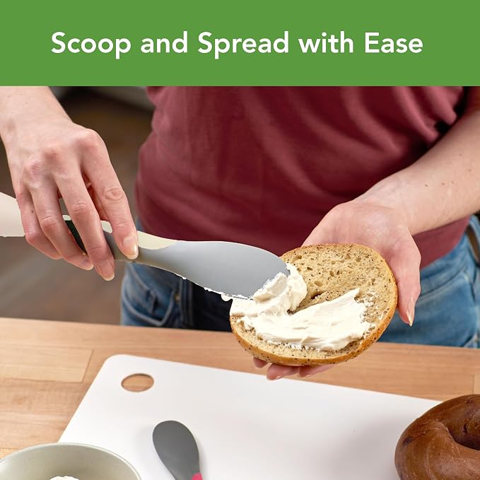 Tovolo Scoop and Spread Large Dual End Silicone Sandwich Spreader Tool with Nylon Handle, BPA Free Dishwasher Safe Silicone and Nylon Tool for Spreading and Scooping, Oatmeal and Oyster Gray