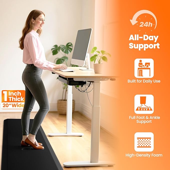 Kitchen Mats for Floor, 1 Inch Extra-Thick Kitchen Rugs, Non-Slip & Waterproof Standing Desk Mat, Comfort Anti Fatigue Mats for Kitchen Floor, Home, Sink, Office (20" X 72", Black)