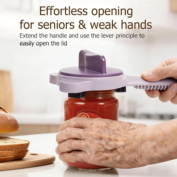 4-in-1 Jar Opener, Adjustable Jar Opener for Seniors, Kitchen Tool Designed Specifically for Seniors and Those with Limited Physical Strength, Suitable For Beer, Salad Dressing, Jar (Purple)