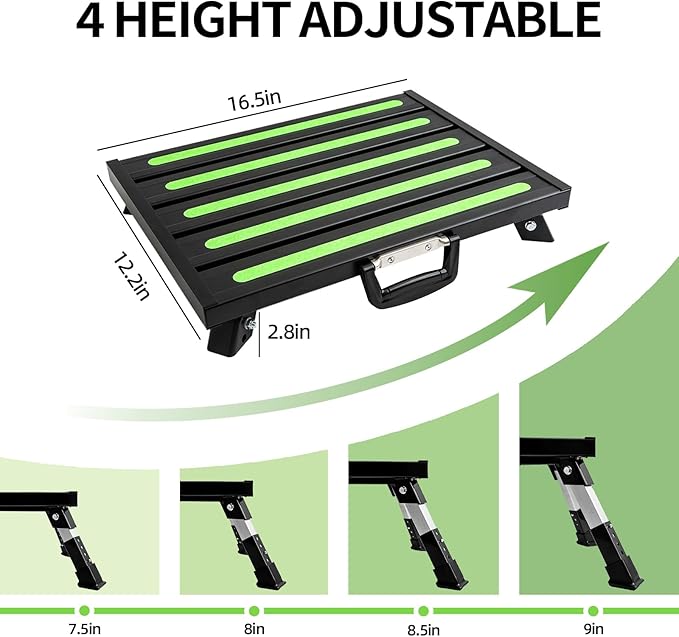 19”×14.5” Large RV Steps with Glow in The Dark Tapes Adjustable RV Step Stool Aluminum RV Step Supports Up to 1500 lbs