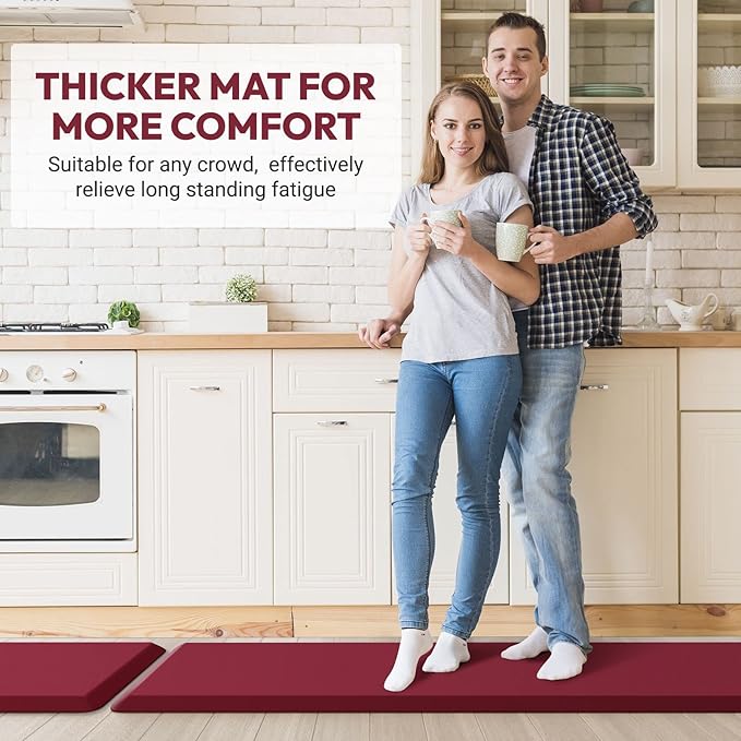 4/5 Inch Thick Kitchen Mat - Cushioned Anti Fatigue Mats for Kitchen Floor - Easy to Clean, Waterproof, Non-Slip Kitchen Rug for Sink, Office, Kitchen (30''x108'' Red)