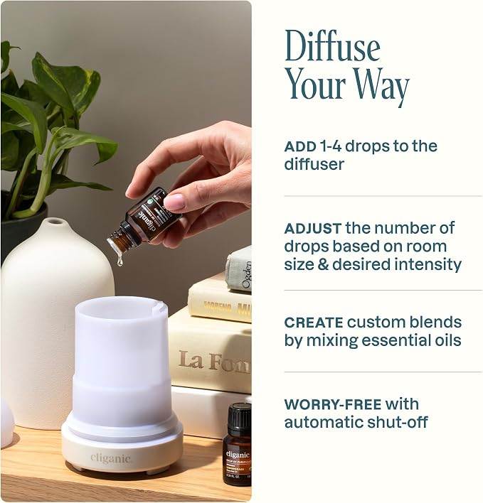 Cliganic Serenity Essential Oils Diffuser Set – Aromatherapy Humidifier with LED for Home, Office & Bedroom Includes Frankincense, Lavender, Grounded & Sleep Essential Oils Christmas Gift Kit