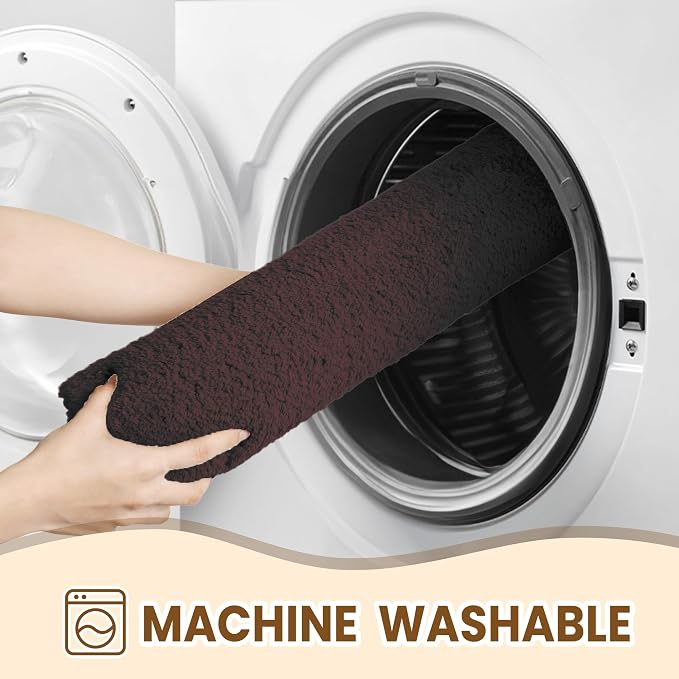 TECHMILLY Fluffy Bathroom Rug Mat 32x20, Absorbent Thick Non Slip Microfiber Mats, Quick Dry Machine Washable Bath Rug for Bathroom Floor, Bathtub and Shower, Brown