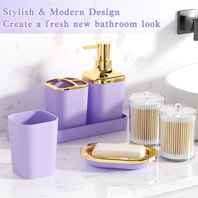 XLHOMO Bathroom Accessories Set - 26PCS Purple Bathroom Set, Bathroom Accessory Set with Shower Curtain and Rugs and Bathtub Mats for Home