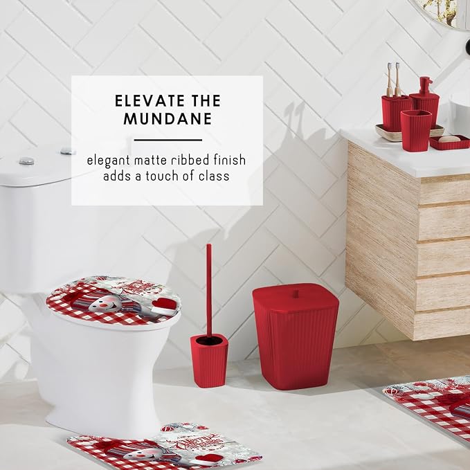Clara Clark Bathroom Set - Christmas Bathroom Accessories Set, 27PC Bathroom Accessory Set, Christmas Bathroom Sets with Bathroom Rugs, Adhesive Corner Shower Caddy Hanging, Toilet Brush & Trash Can
