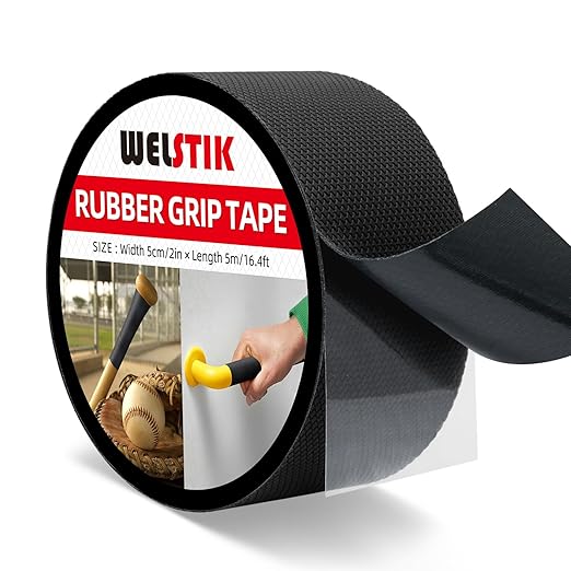 WELSTIK Rubber Grip Tape, Ultra Strong Sweat Absorbent Anti Slip Tape with Textured Adhesive for DIY Tools & Gadgets (Black, 2In x 16.4Ft)