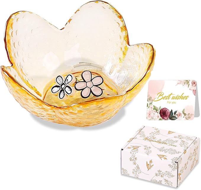 Yellow Flower Ring Dish Jewelry Dish Glass Jewelry Tray Small Trinket Tray Ring Holder Dish Cute Room Decor Aesthetic Bathroom Decor House Warming Engagement Birthday Gifts for Women Stocking Stuffers