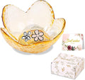 Yellow Flower Ring Dish Jewelry Dish Glass Jewelry Tray Small Trinket Tray Ring Holder Dish Cute Room Decor Aesthetic Bathroom Decor House Warming Engagement Birthday Gifts for Women Stocking Stuffers