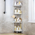 Consumest Corner Shower Organizer Stand - 4 Tier Shower Caddy with Soap Holder, Standing Tall Floor Shower Stand with Adjustable Feet & 4 Hooks, Shower Shelf Rack Storage for Bathroom White